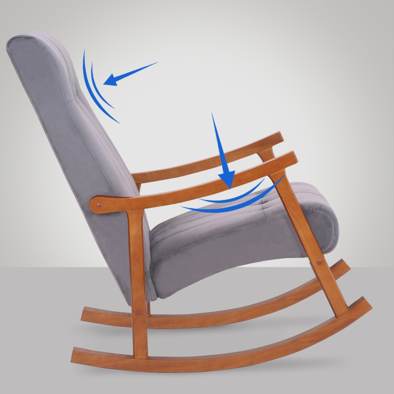 Sillón mecedora de terciopelo Saltillo nogal/gris